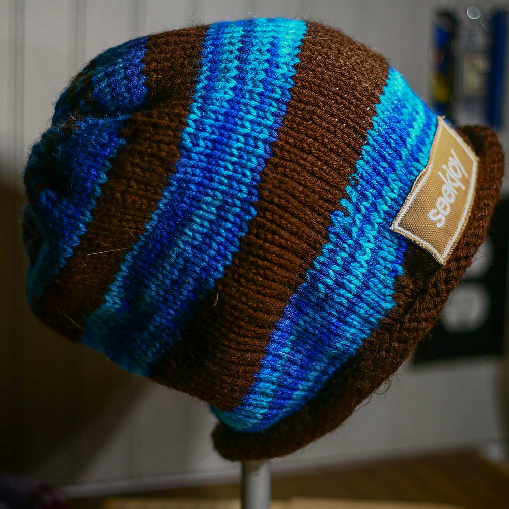 Adult Crochet Hat - Blue/Brown Slouchy