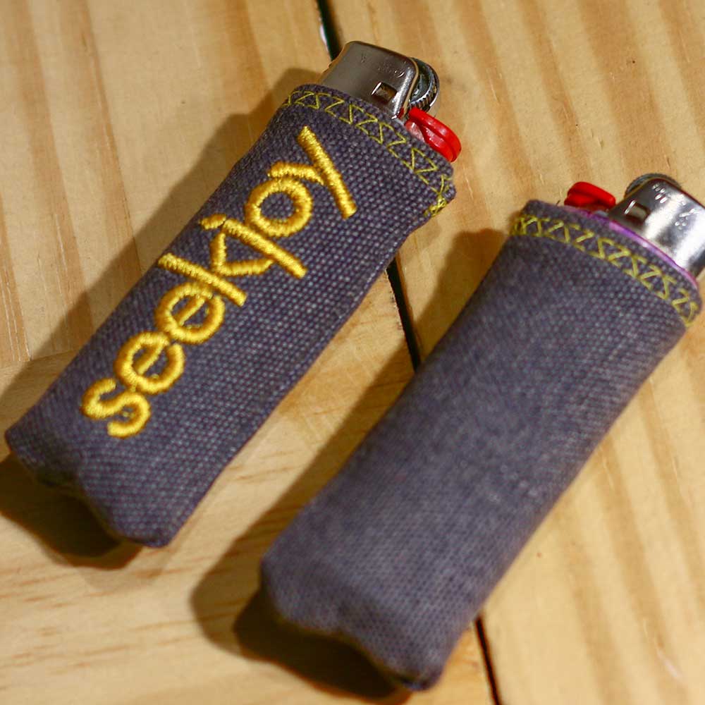 Upcycled Lighter Sleeve - Yellow on Grey Duck