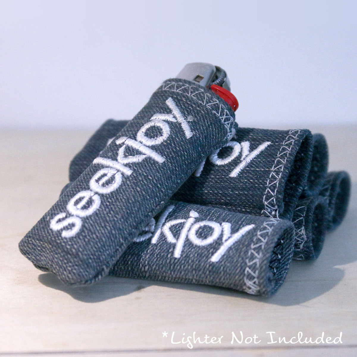 Upcycled Lighter Sleeve - White on Blue