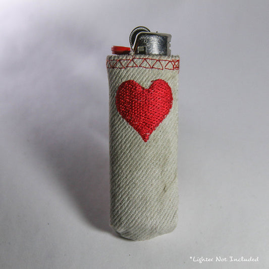 Upcycled Lighter Sleeve - Heart - Red on White