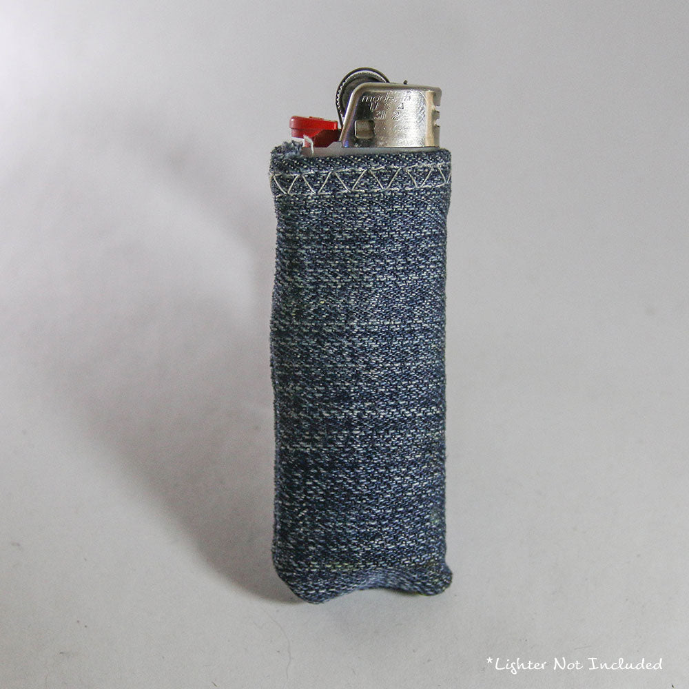 Upcycled Lighter Sleeve - White on Blue Herringbone