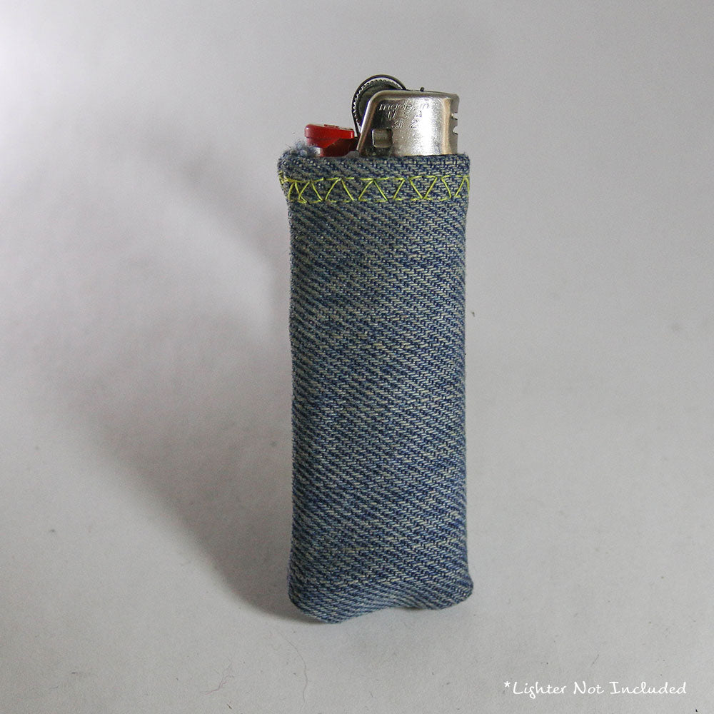Upcycled Lighter Sleeve - Yellow on Light Blue