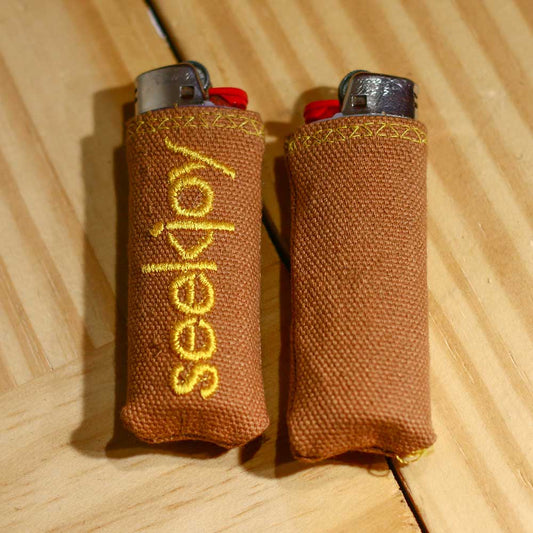 Upcycled Lighter Sleeve - Yellow on Tan Duck