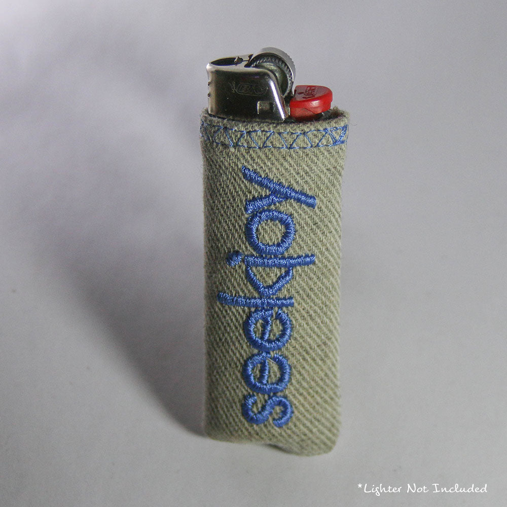 Upcycled Lighter Sleeve - Light Blue on White