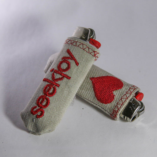 Upcycled Lighter Sleeve - Heart - Red on White