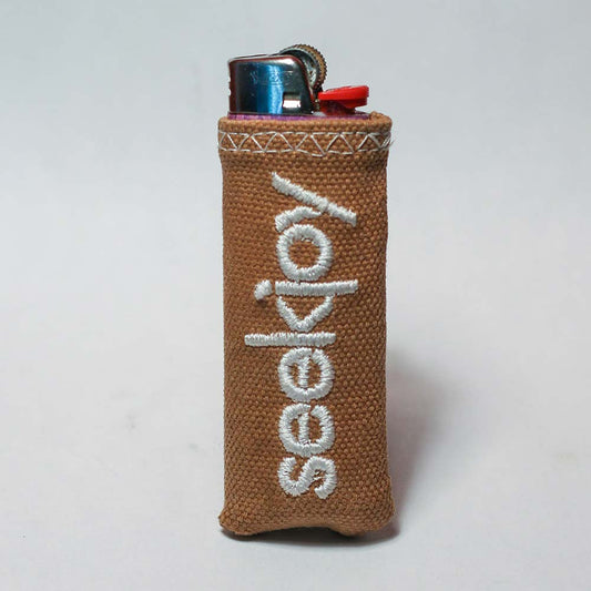 Upcycled Lighter Sleeve - White on Tan Duck