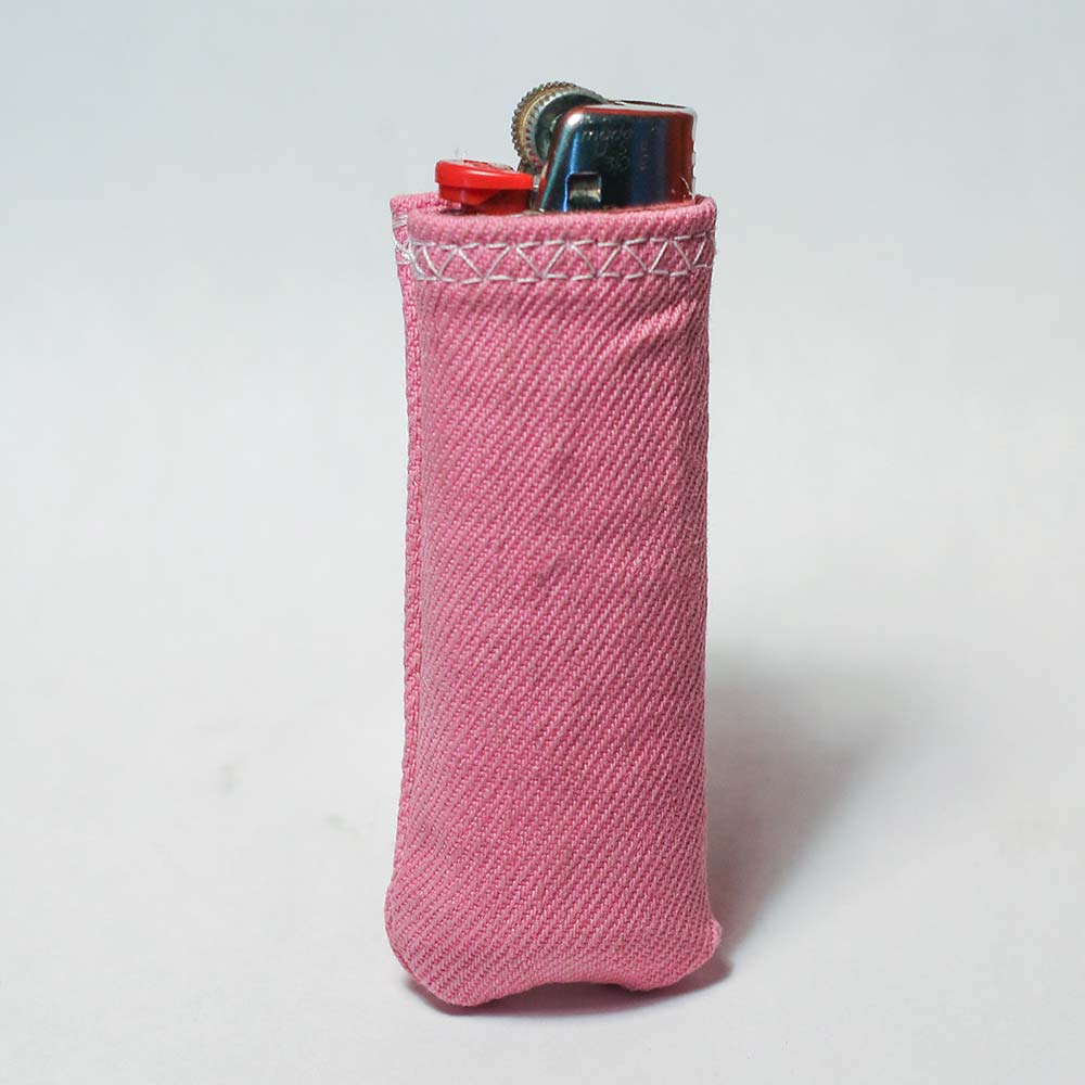 Upcycled Lighter Sleeve - White on Pink Denim