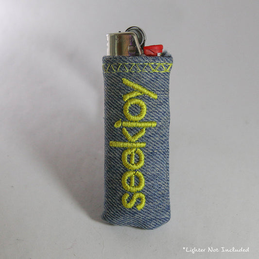 Upcycled Lighter Sleeve - Yellow on Light Blue